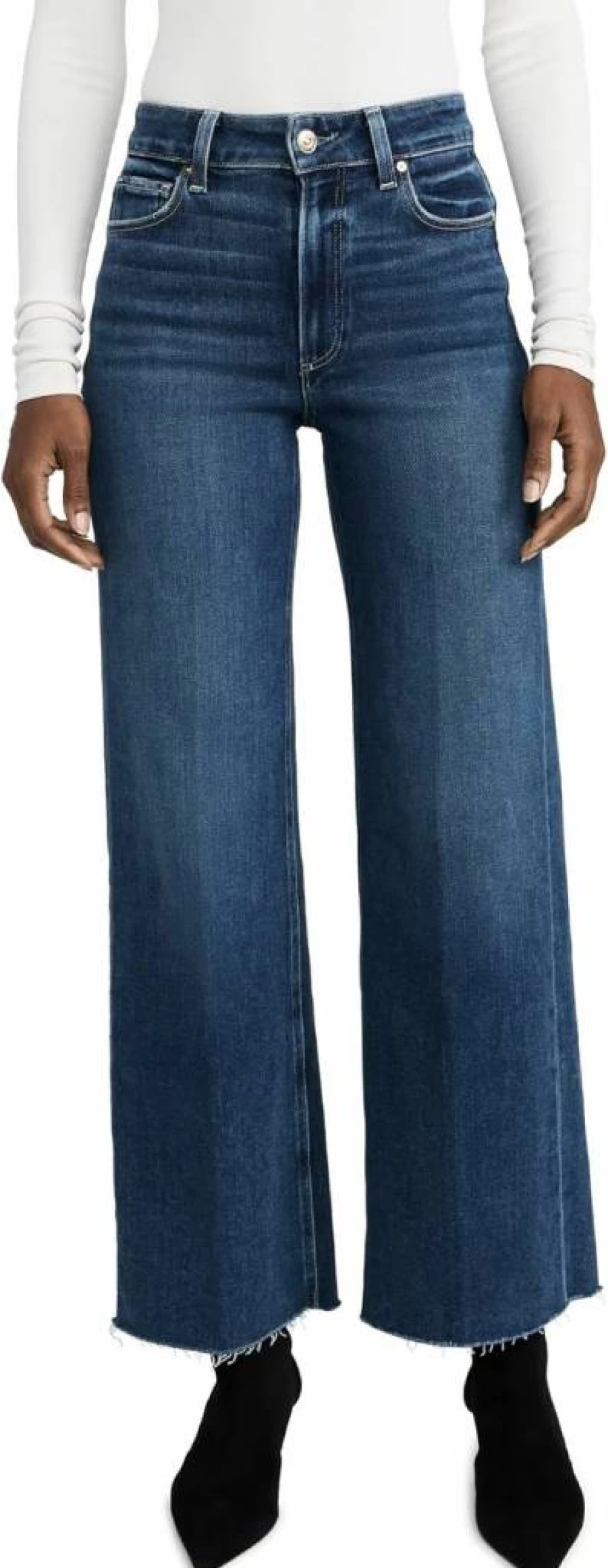 PAIGE Women's Anessa High-Rise Raw Hem Jeans | 31" Inseam | Distressed Denim