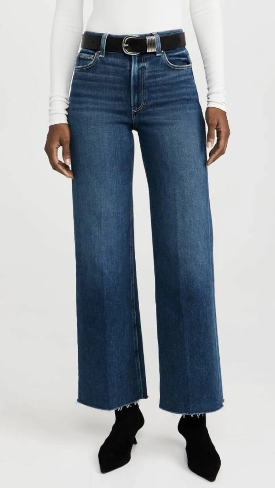 PAIGE Women's Anessa High-Rise Raw Hem Jeans | 31" Inseam | Distressed Denim