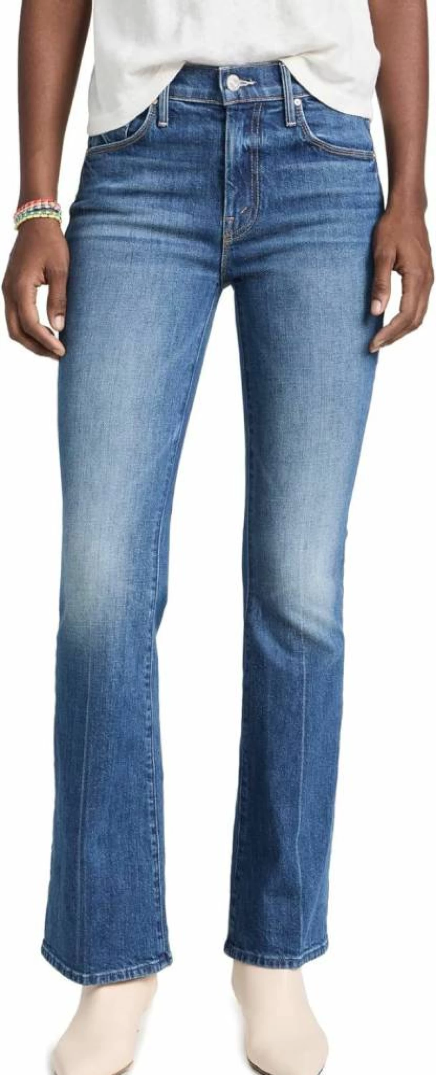 MOTHER Women's The Weekender High-Rise Distressed Jeans - Classic Blue Denim Skinny Fit