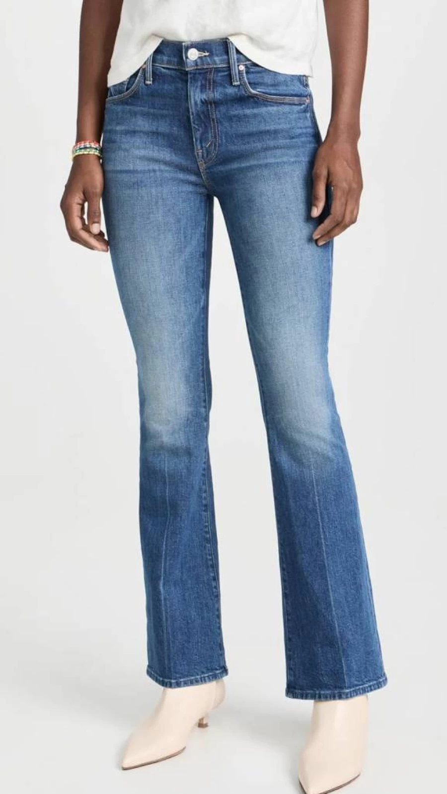 MOTHER Women's The Weekender High-Rise Distressed Jeans - Classic Blue Denim Skinny Fit