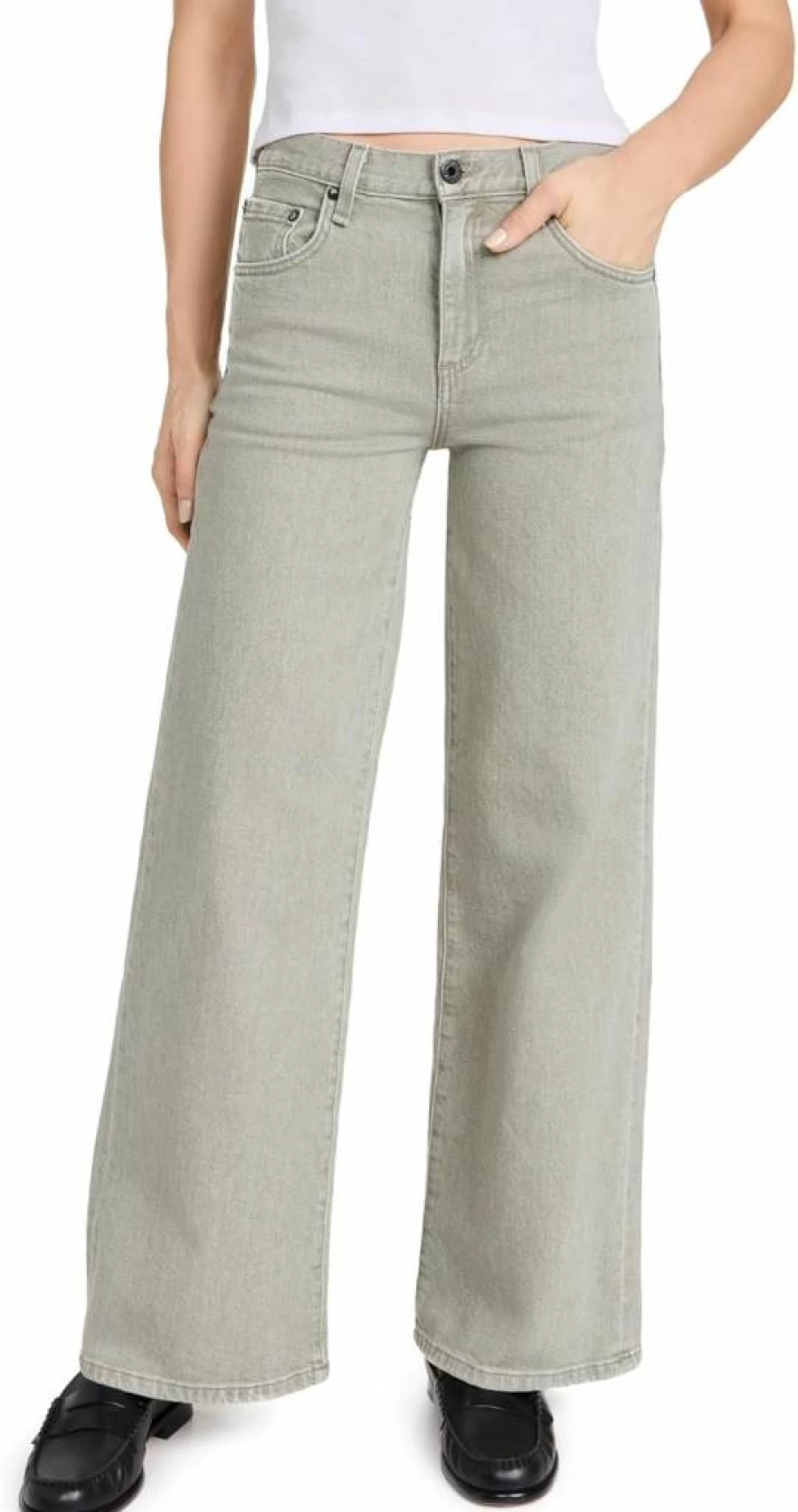 ASKK NY High Waisted Wide Leg Jeans for Women - Stretchy Slim Fit Denim Pants Trendy Flare Trousers