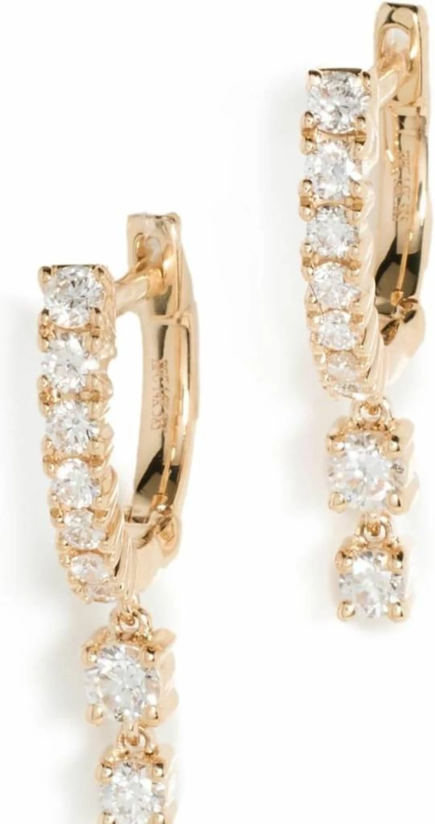 EF Collection 14K Gold Double Drop Huggie Hoop Earrings for Women, Prong Set