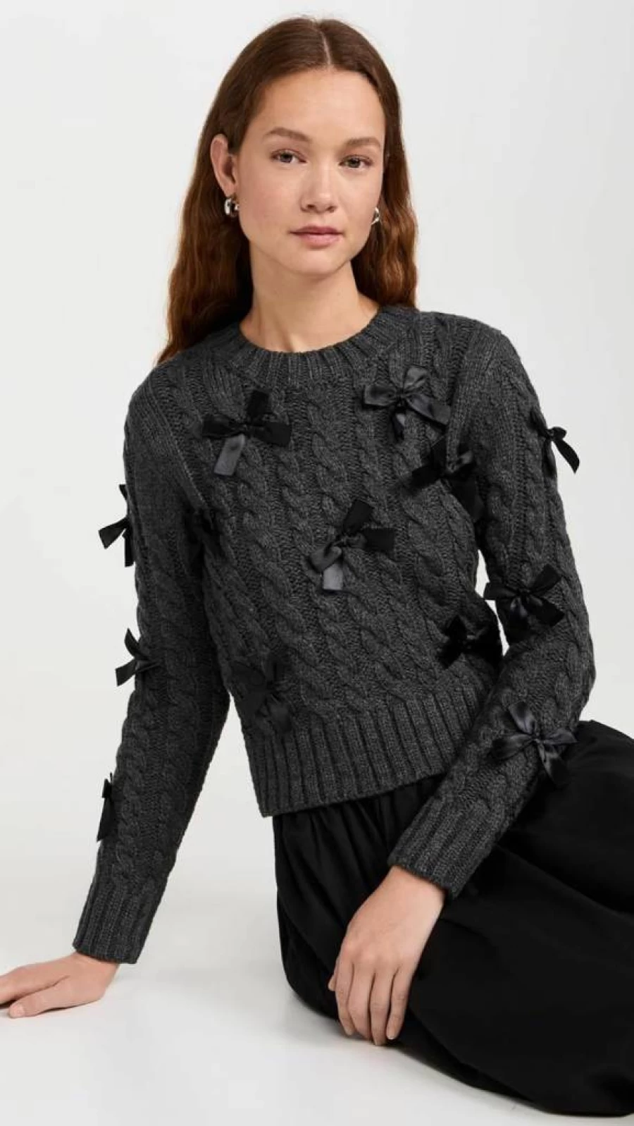 English Factory Women's Chunky Cable Knit Sweater with Bow Detail