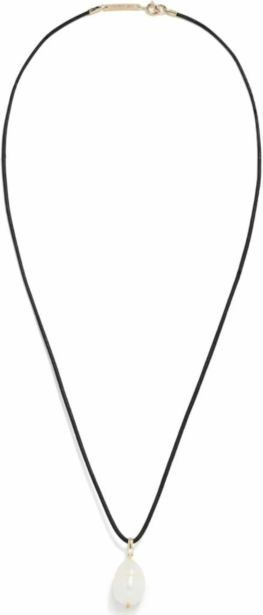 ZOE CHICCO 14K Gold Baroque Pearl Diamond Pendant Necklace with Black Leather Cord