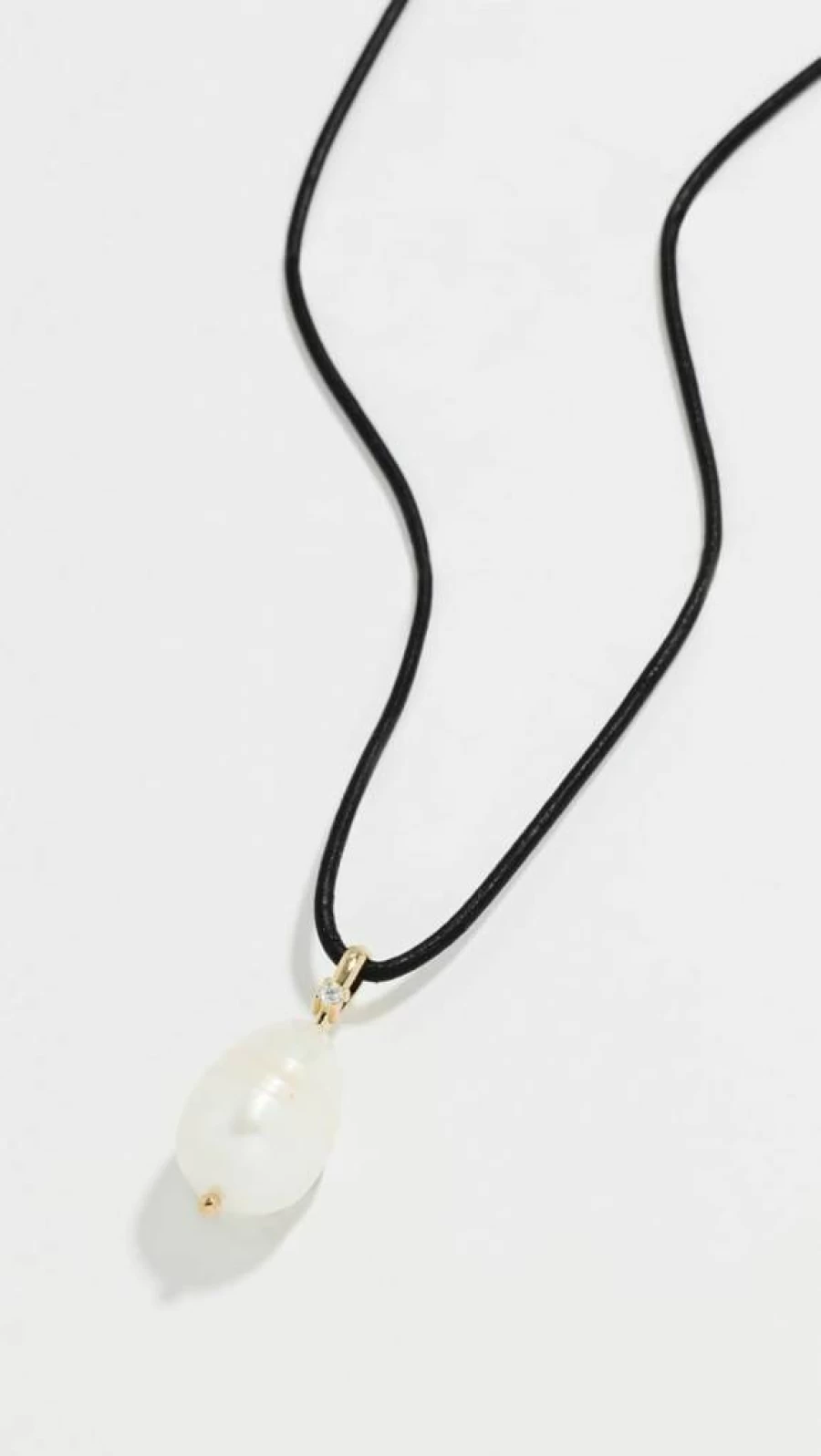 ZOE CHICCO 14K Gold Baroque Pearl Diamond Pendant Necklace with Black Leather Cord
