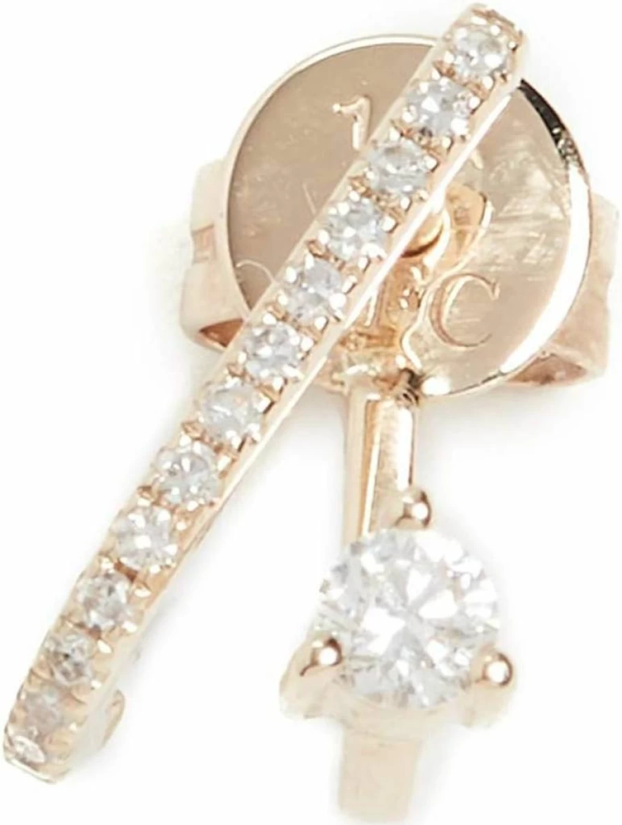 EF Collection 14K Gold Single Prong Illusion Diamond Stud Earrings for Women