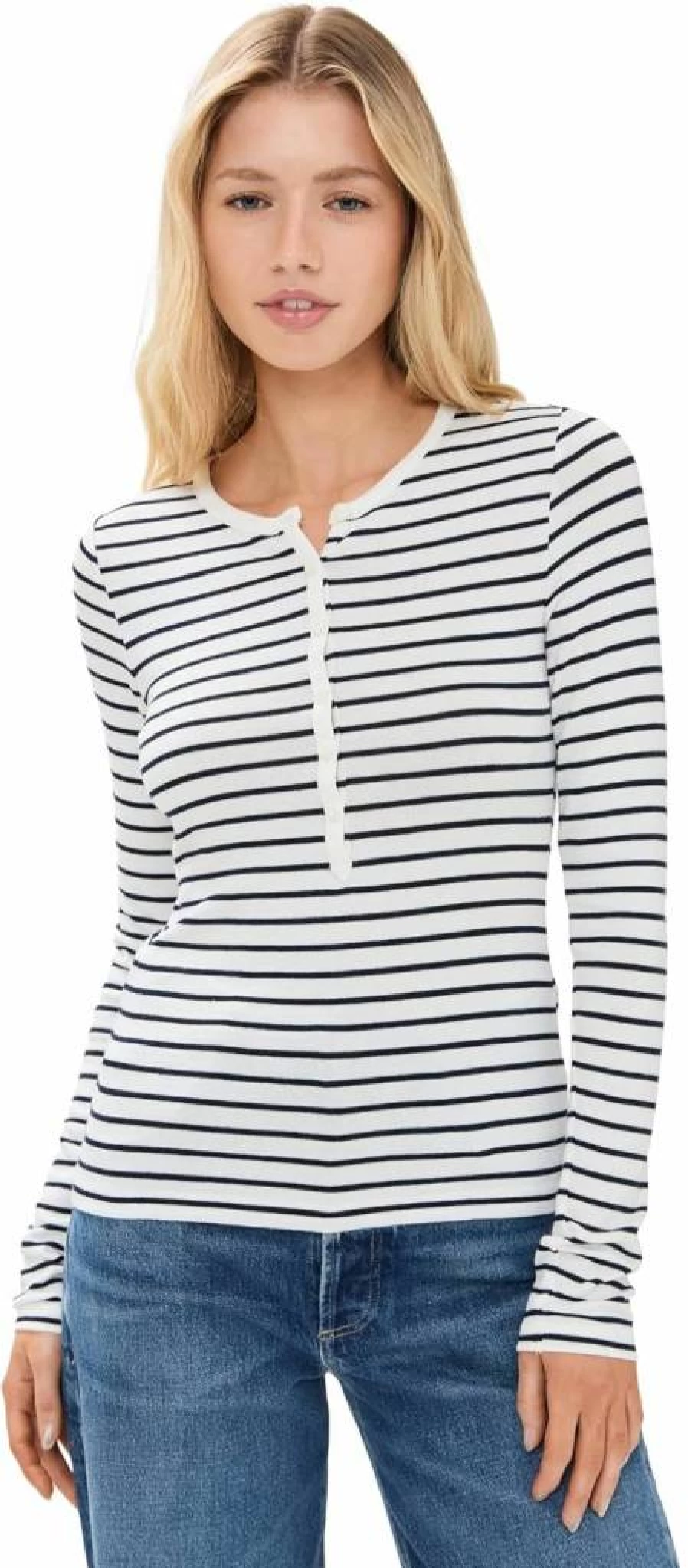 Rag & Bone Women's Striped Knit Henley Sweater - Casual Long Sleeve Pullover Top