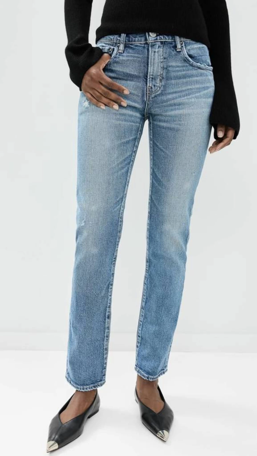 MOUSSY VINTAGE Women's Linden High-Rise Slim Straight Jeans Classic Blue Denim Pants