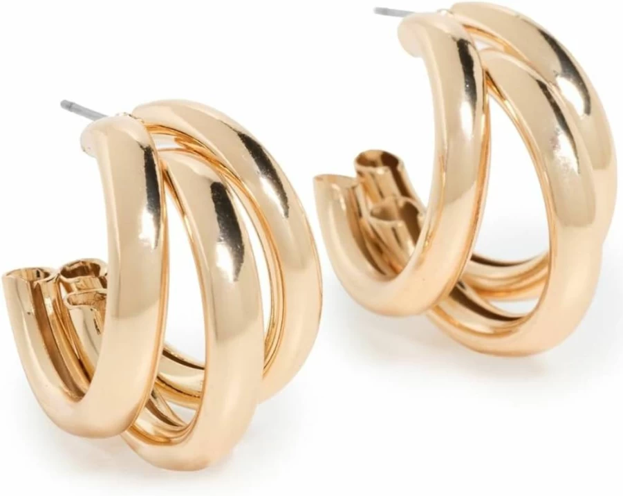 Brinker + Eliza Women's Mini Triple Threat Hoop Earrings - Stylish Gold-Plated Huggie Hoops