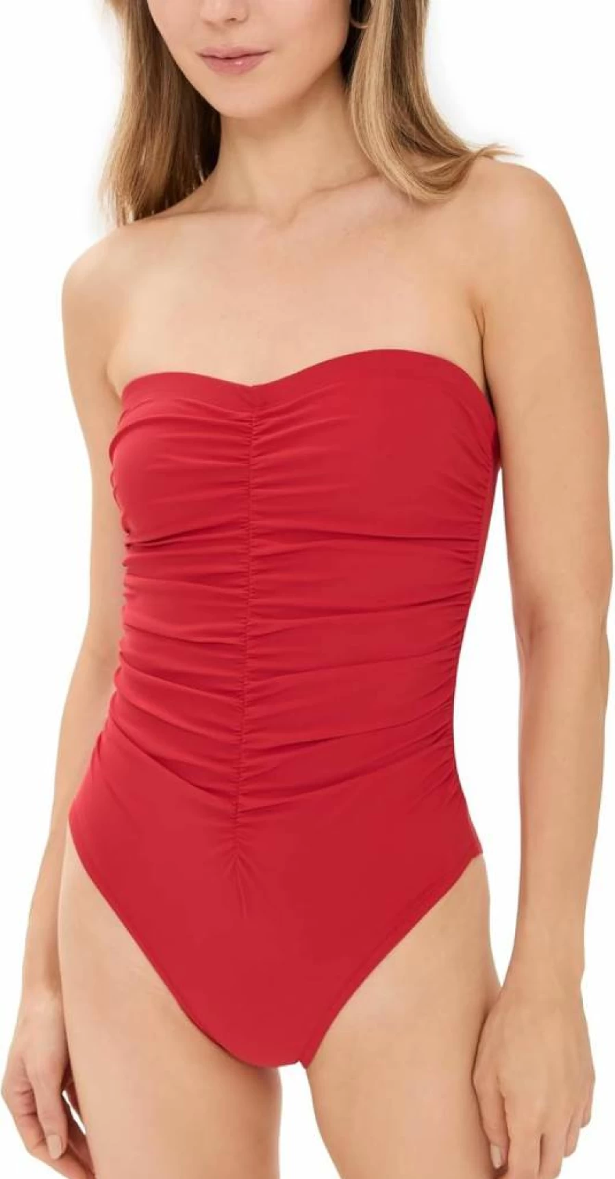 Karla Colletto Women's Bandeau One Piece Swimsuit with Shelf Bra - Seamless Tummy Control Swimwear