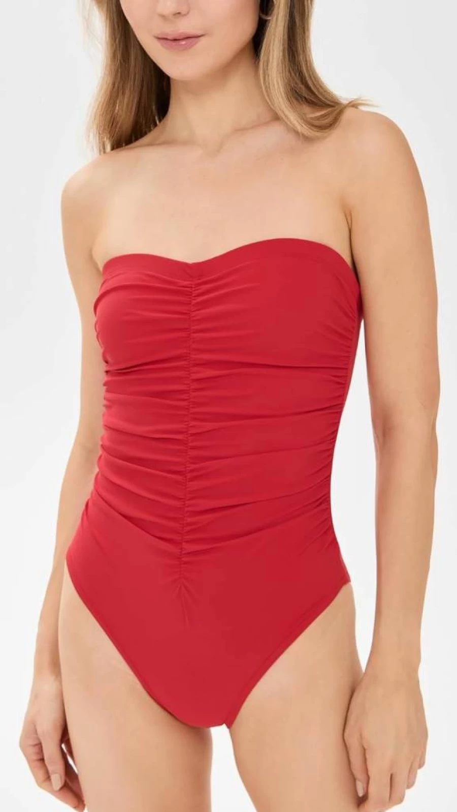 Karla Colletto Women's Bandeau One Piece Swimsuit with Shelf Bra - Seamless Tummy Control Swimwear