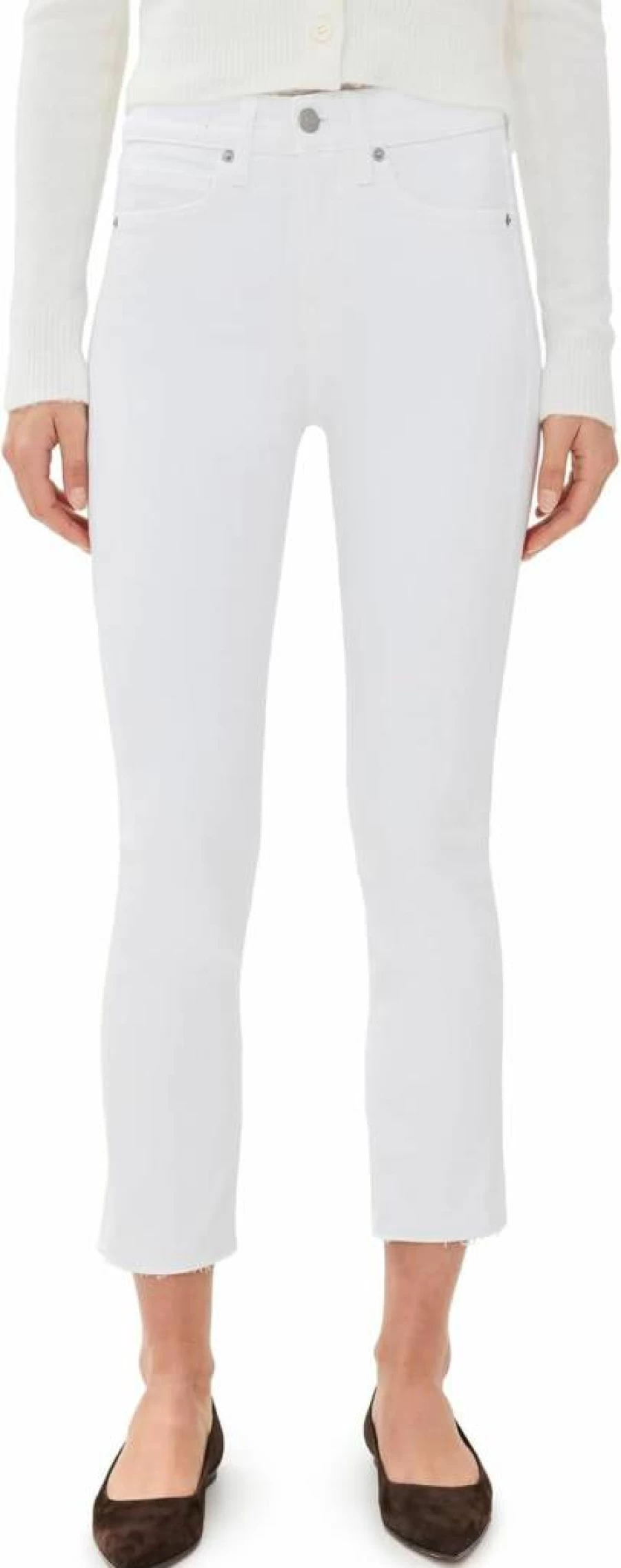 Veronica Beard Women's Carly High-Rise Kick Flare Jeans with Raw Hem Distressed Denim