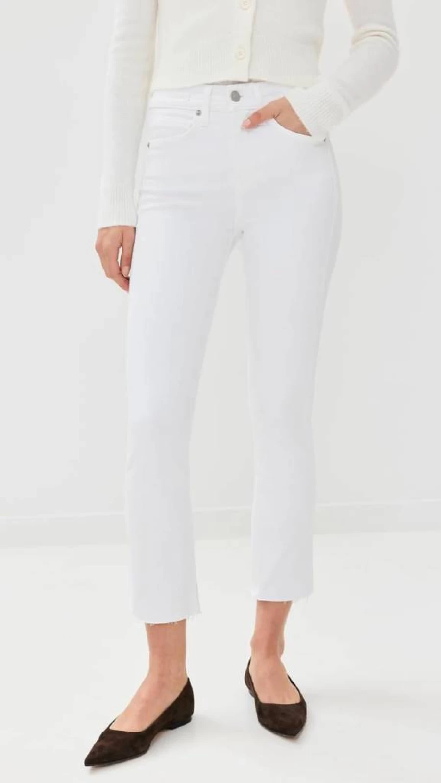 Veronica Beard Women's Carly High-Rise Kick Flare Jeans with Raw Hem Distressed Denim