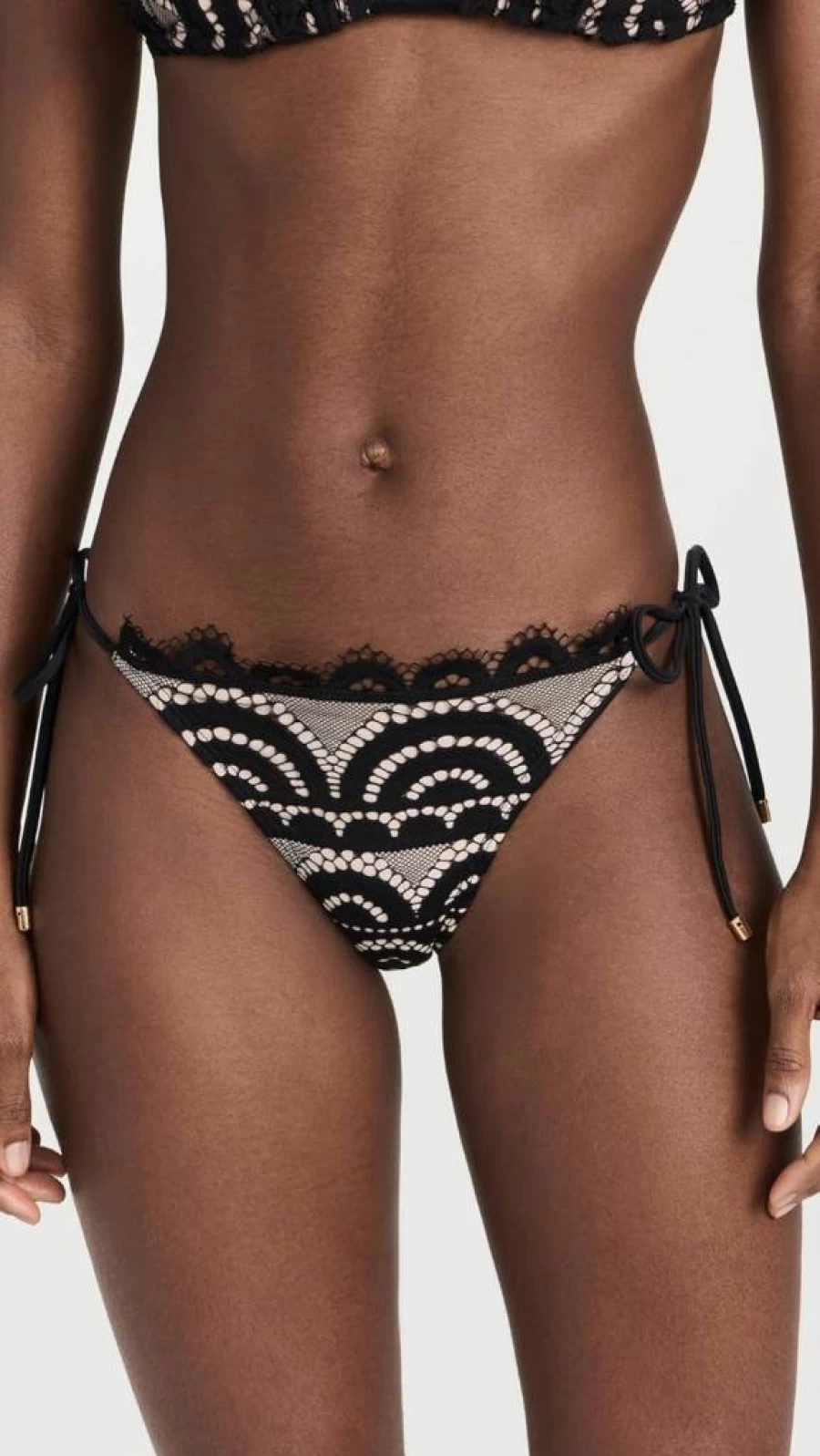 PQ Swim Women's Bikini Bottoms - Midnight Lace Tie, Moderate Rise, Fuller Coverage, Full Bottom Swimwear