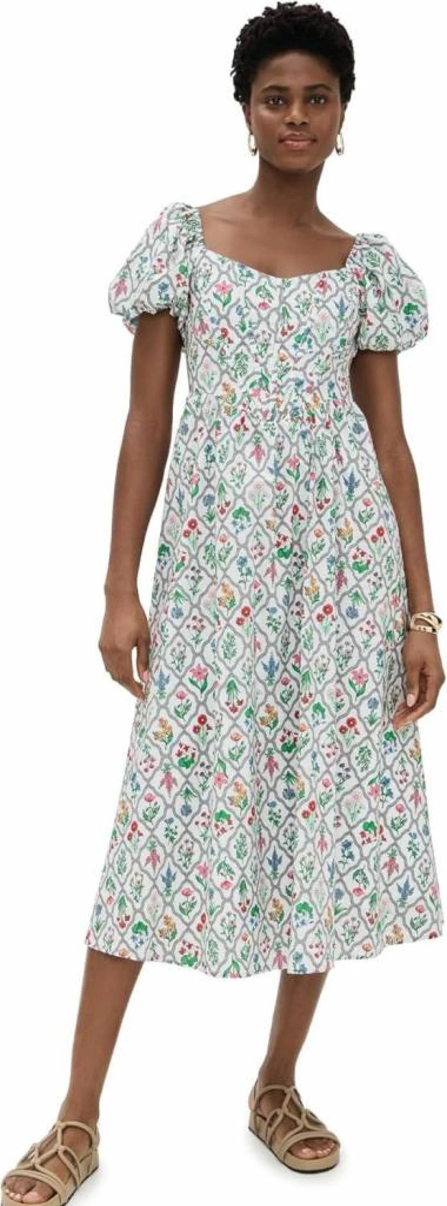 MOON RIVER Women's Corset Midi Dress with Puff Sleeves Elegant Vintage Style