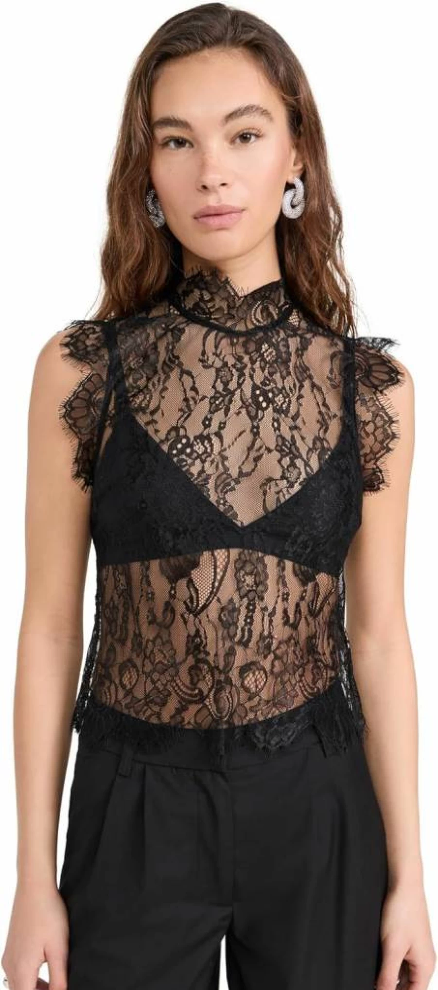 L'AGENCE Women's Tours Sleeveless Lace Blouse - Elegant Casual Top for Women