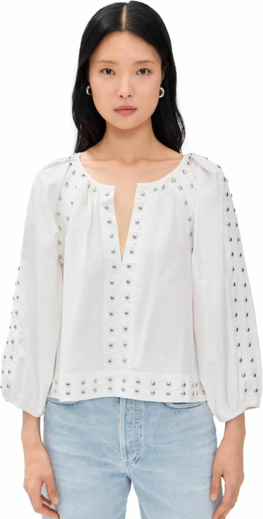 THE GREAT Women's Studded Bodega Top - Edgy Feminine Style