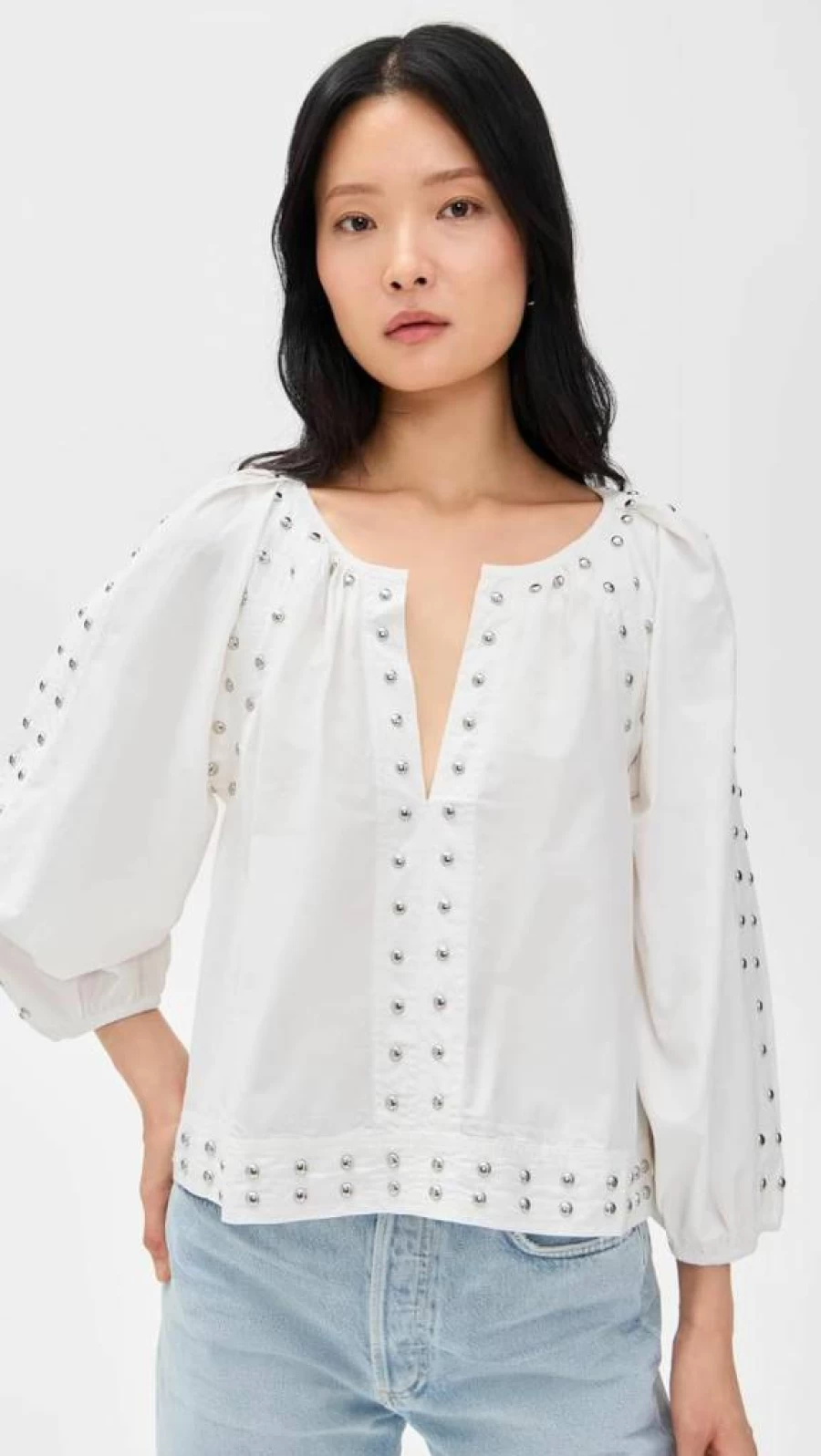 THE GREAT Women's Studded Bodega Top - Edgy Feminine Style