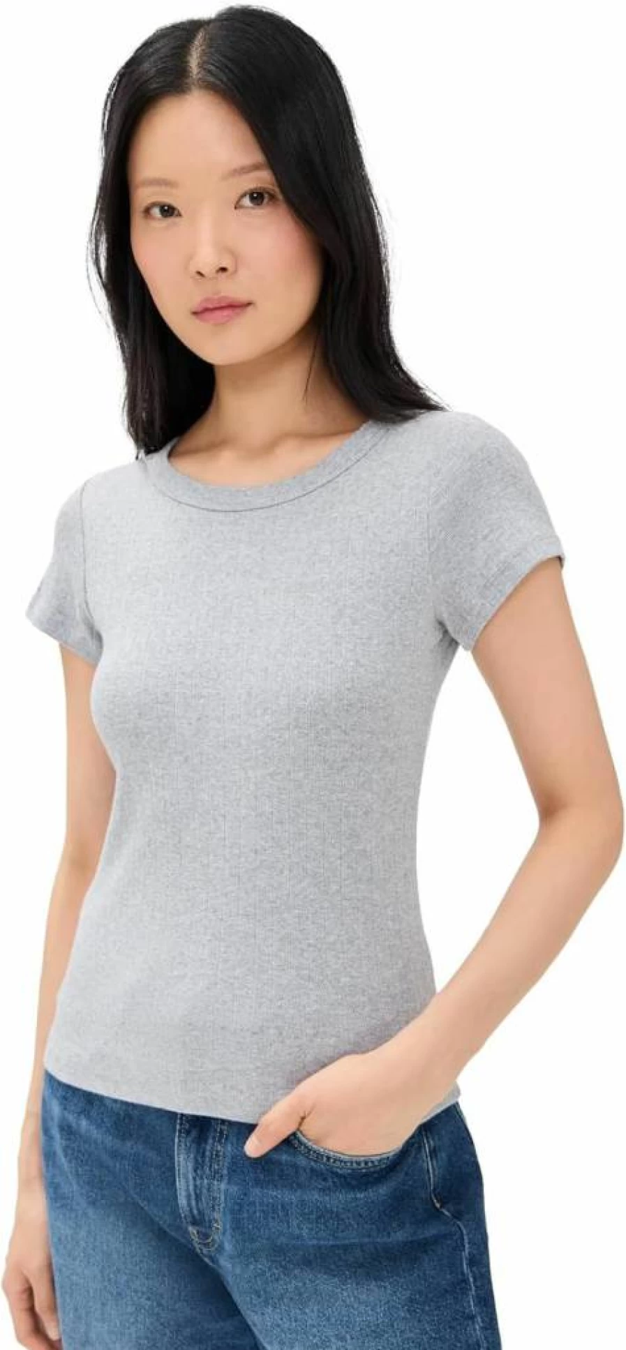 Marea Women's Pointelle Knit Crew Neck T-Shirt - Soft Breathable Casual Top