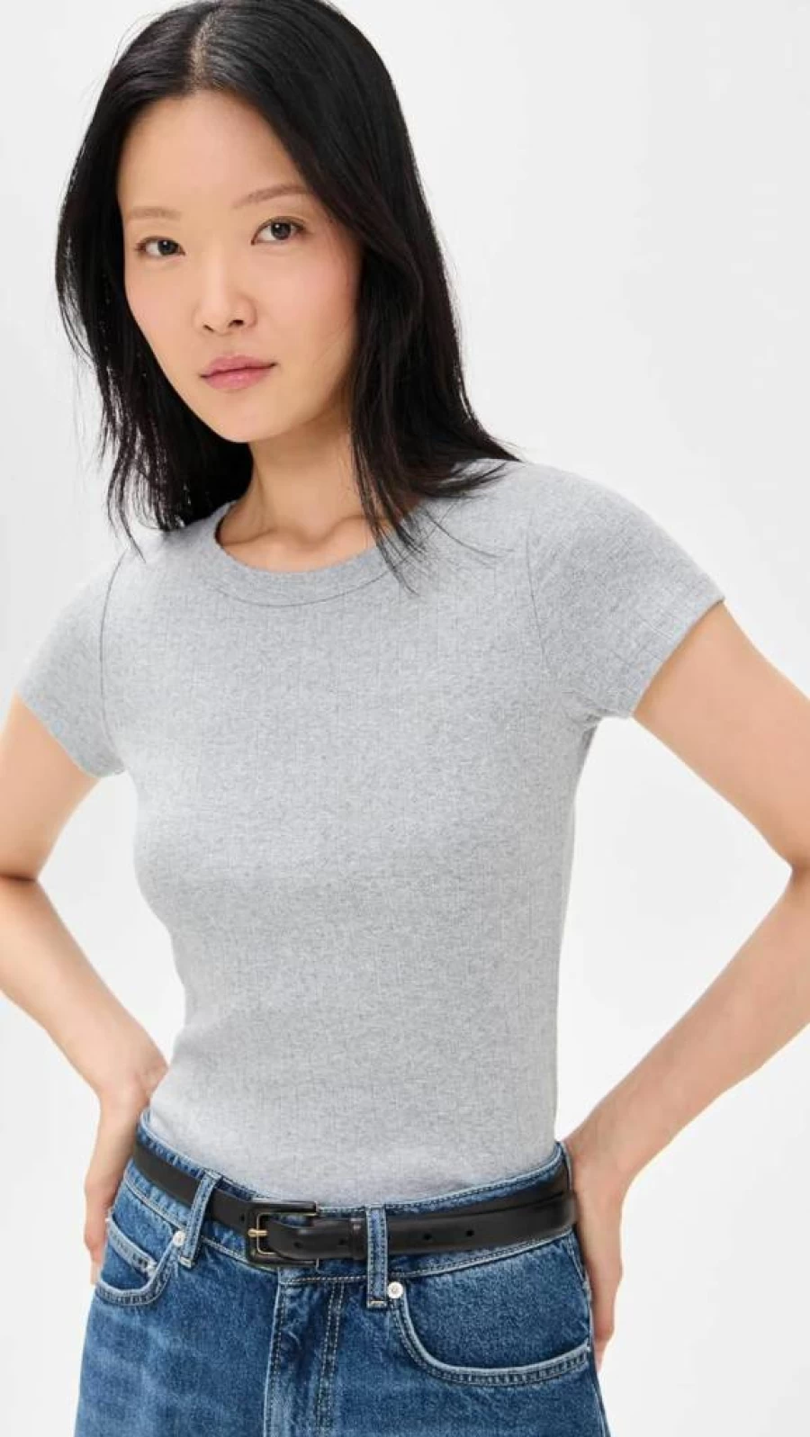 Marea Women's Pointelle Knit Crew Neck T-Shirt - Soft Breathable Casual Top
