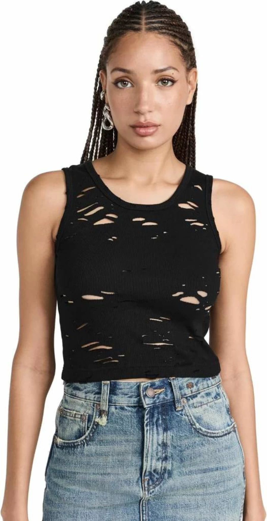 R13 Women's Distressed Tank Top - Vintage Cotton Racerback Style