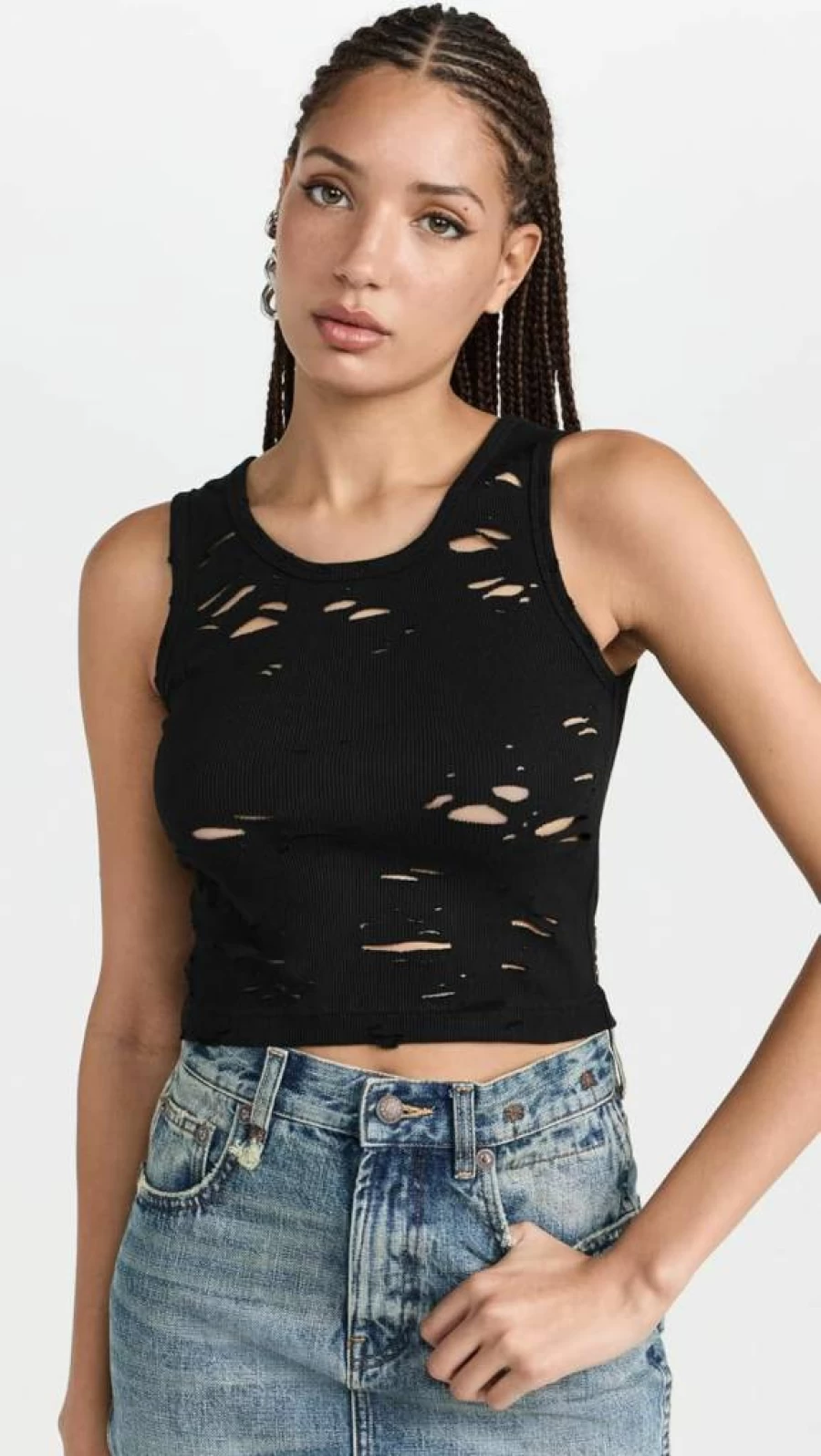 R13 Women's Distressed Tank Top - Vintage Cotton Racerback Style