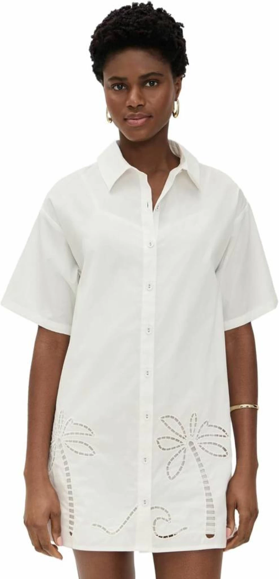 MINKPINK Women's Romina Embroidered Floral Shirt Dress - Boho Chic Summer Cotton Dress