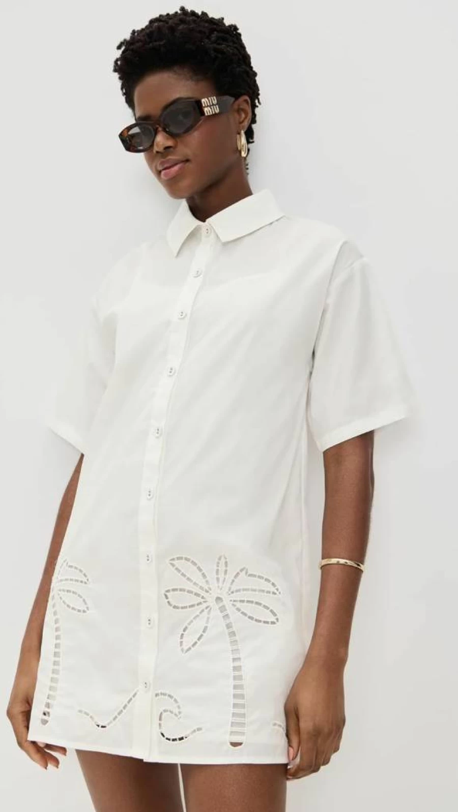 MINKPINK Women's Romina Embroidered Floral Shirt Dress - Boho Chic Summer Cotton Dress