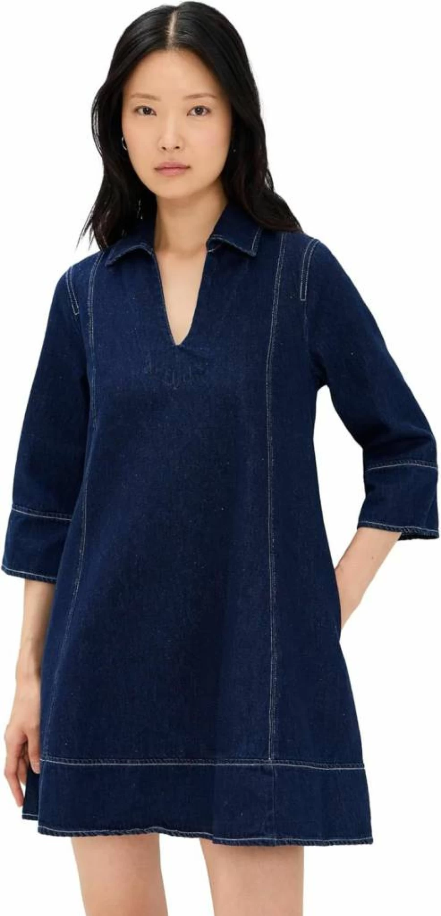 English Factory Women's Denim Mini Dress - Vintage Blue Stretch Cotton Short Sleeve Casual Summer Outfit