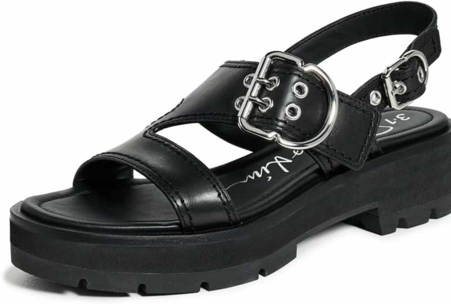 3.1 Phillip Lim Women's Z-Strap Lug Sole Sandals | Chunky Platform Sandals | Designer Leather Slide Sandals for Women