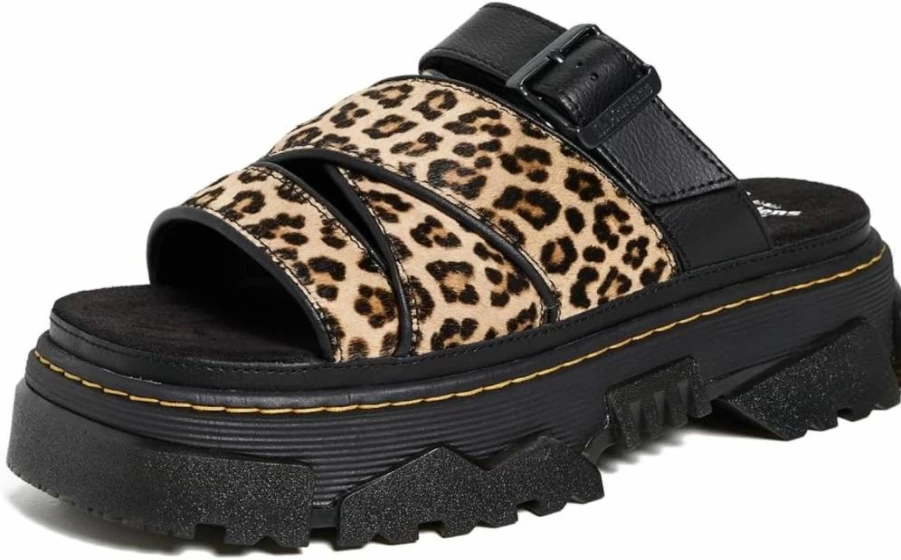 Dr. Martens Women's Mattison Light Tan Leopard Print Slide Sandals