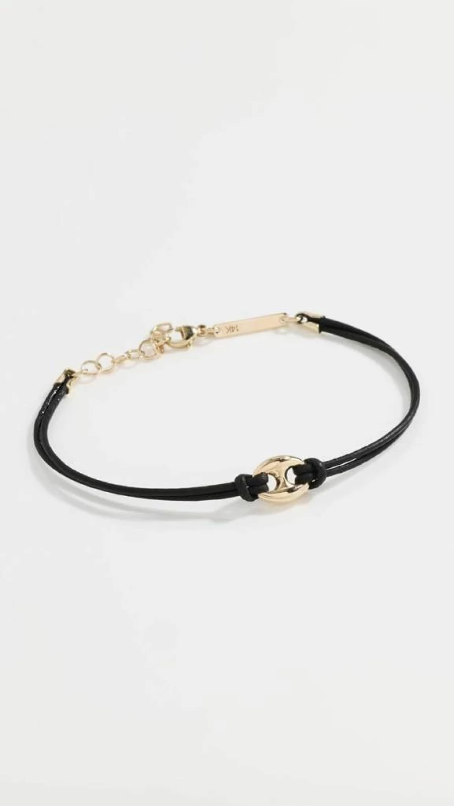 ZOE CHICCO 14K Gold Puffed Mariner Link Bracelet for Women - Black Leather Luxury Jewelry