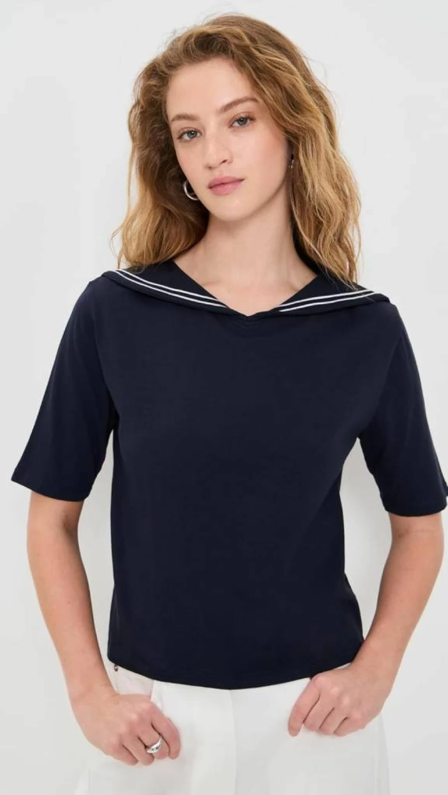 KULE Women's The Fisher Sailor Tee - Classic Striped Short Sleeve Cotton Top