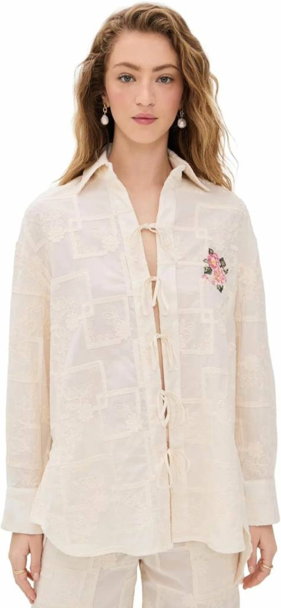 AGUA BENDITA Women's Swan Print Meraki Shirt - Elegant Solid Top