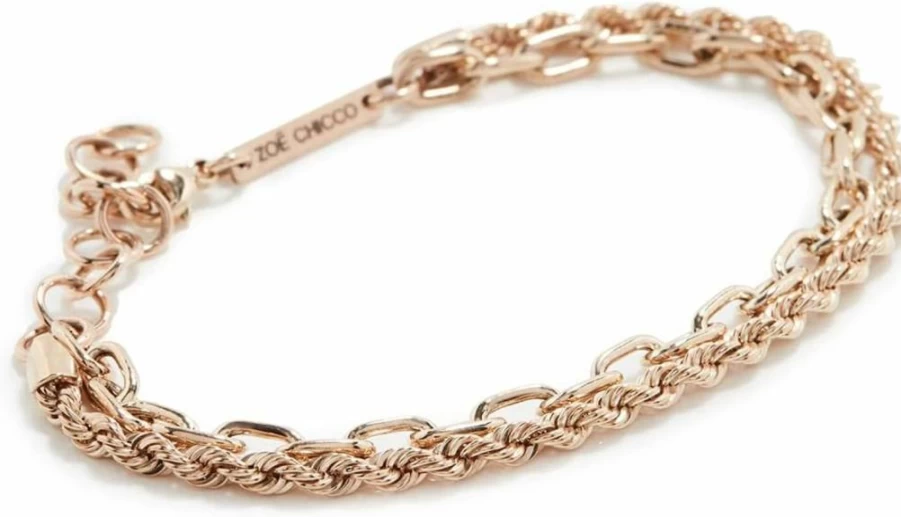 ZOE CHICCO 14K Gold Medium Rope & Square Oval Link Double Chain Bracelet for Women