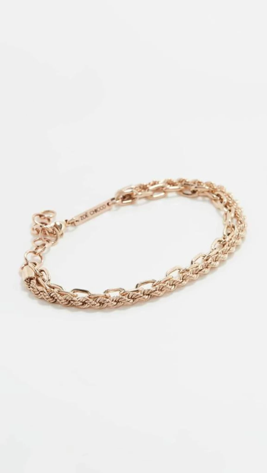 ZOE CHICCO 14K Gold Medium Rope & Square Oval Link Double Chain Bracelet for Women