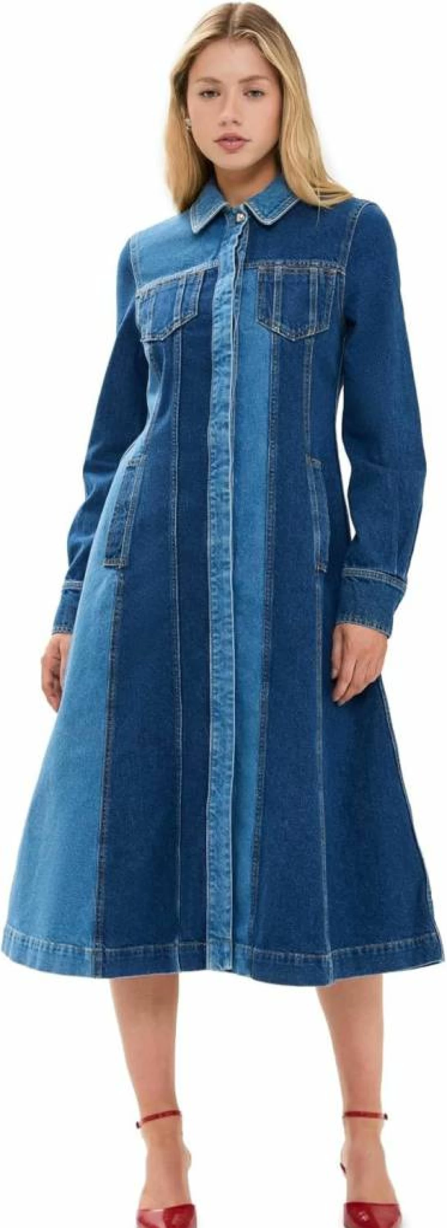 Stine Goya Women's Long Sleeve Denim Dress - Stylish Blue Jean Dress for Women