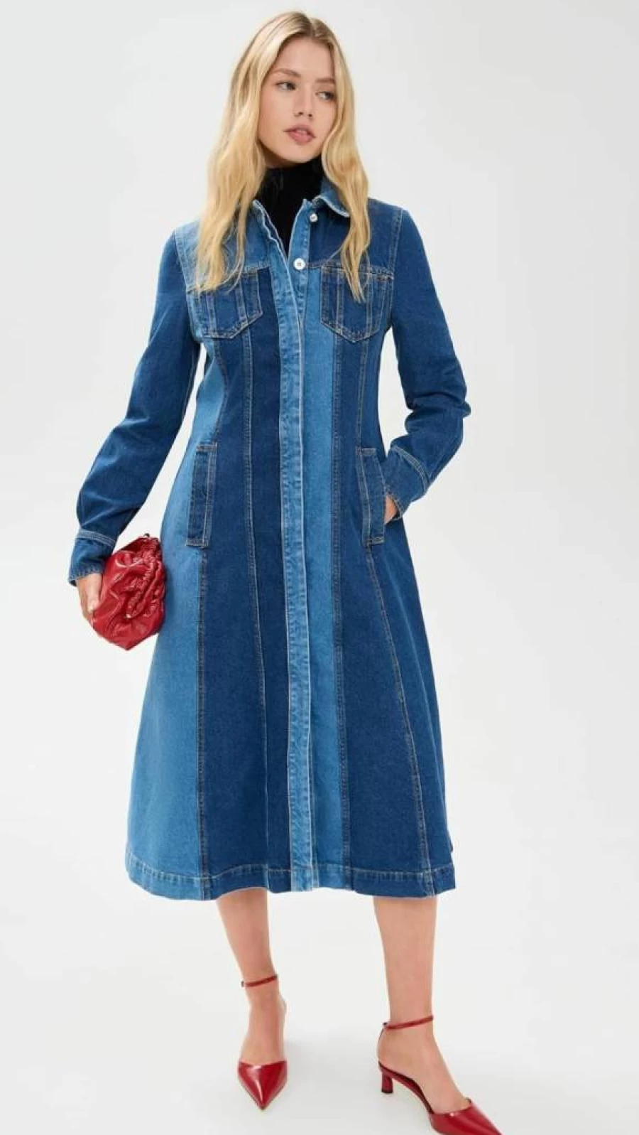 Stine Goya Women's Long Sleeve Denim Dress - Stylish Blue Jean Dress for Women