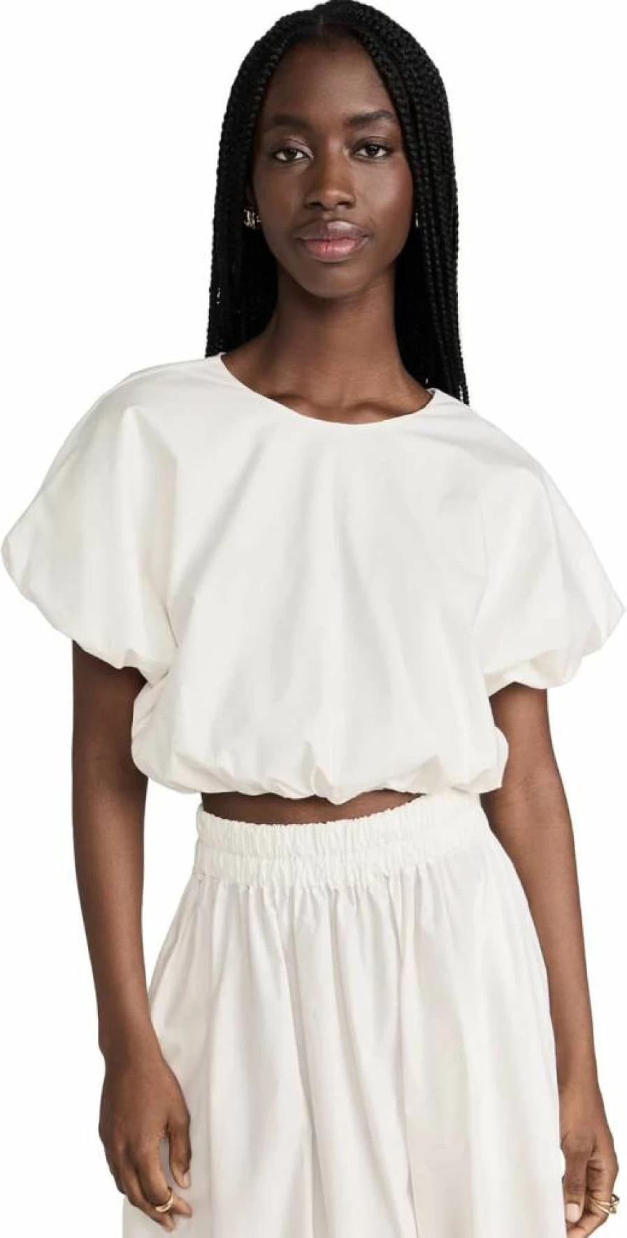 MIKOH Women's Opihi Bubble Sleeve Crop Top - Trendy Short Sleeve Blouse for Women