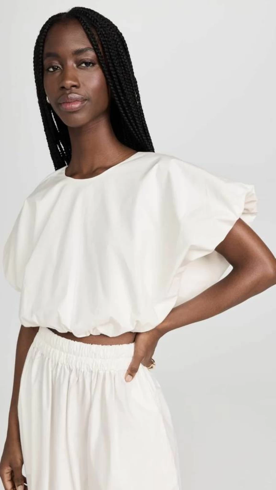 MIKOH Women's Opihi Bubble Sleeve Crop Top - Trendy Short Sleeve Blouse for Women