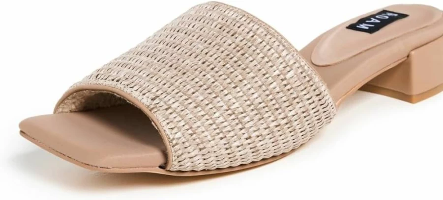 R0AM Women's Square Toe Raffia Block Heels - Comfortable Chunky High Heel Sandals