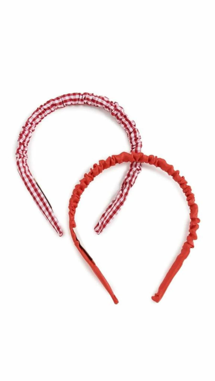 Loeffler Randall Women's Sabine Scrunched Headband Set - Red Gingham & Red Moire, 2-Piece Hair Accessories